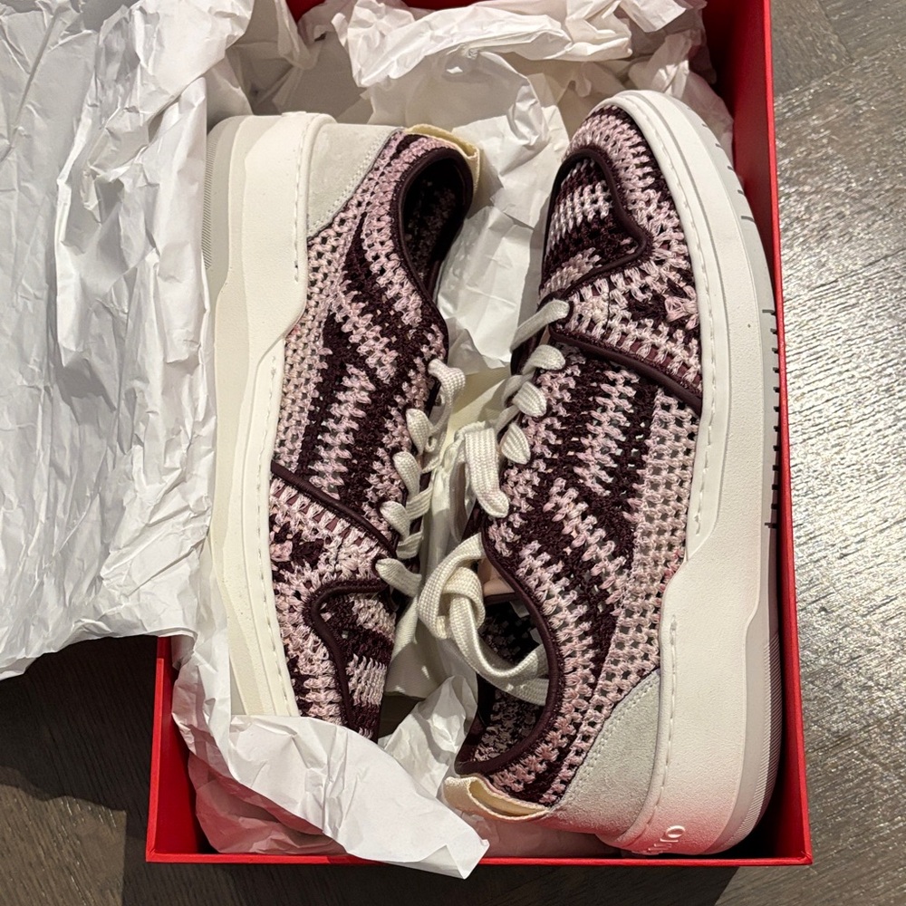 Salvatore Ferragamo Pink and Cream Knit Sneakers
